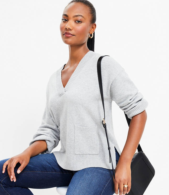 Petite V-Neck Pocket Sweater