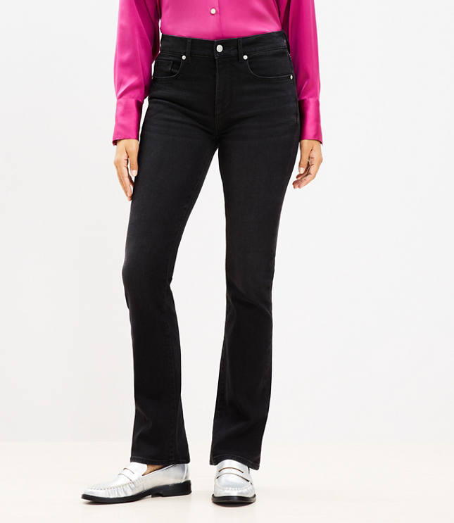 Coated High Rise Slim Flare Jeans in Black - Black