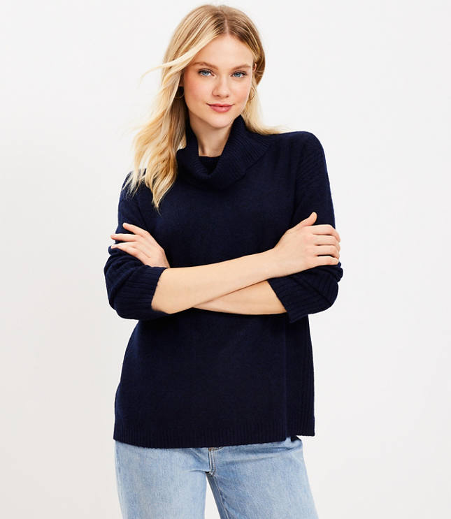 Shoulder Ruffle Mock Neck Sweater