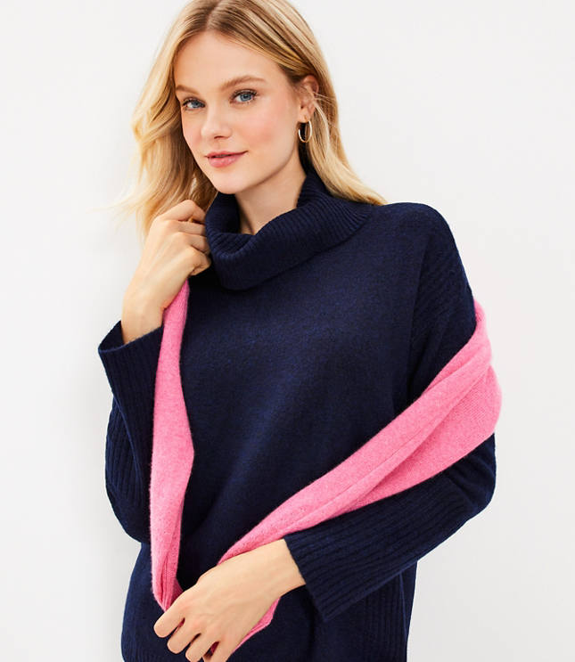 Shoulder Ruffle Mock Neck Sweater