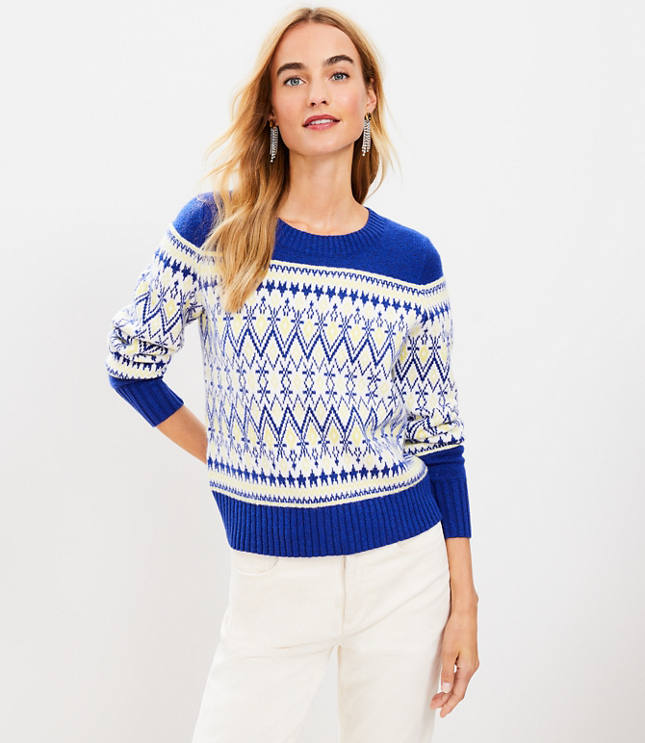 Fair Isle Wide Sleeve Mock Neck Sweater