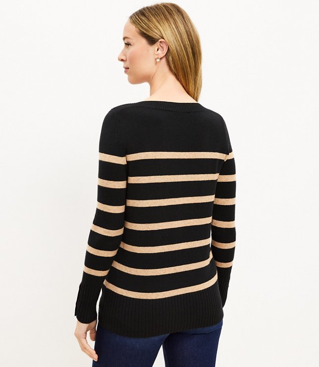 Petite Striped Boatneck Tunic Sweater