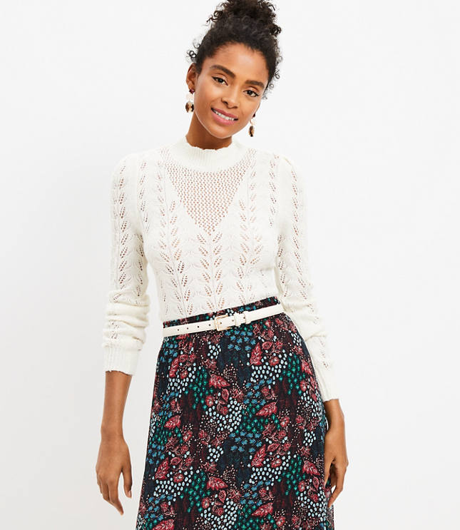 Puff Sleeve Pointelle Sweater in Antique White Star