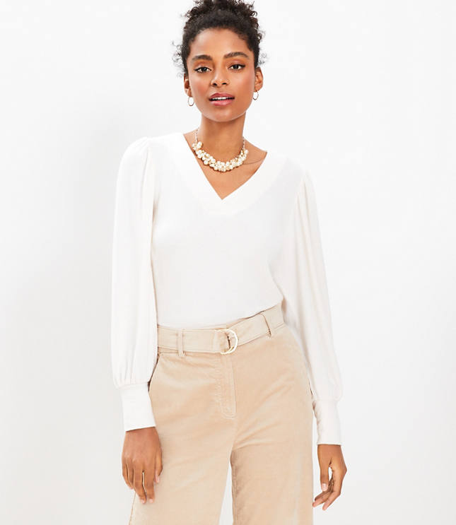 Textured Cozy Puff Sleeve V-Neck Top