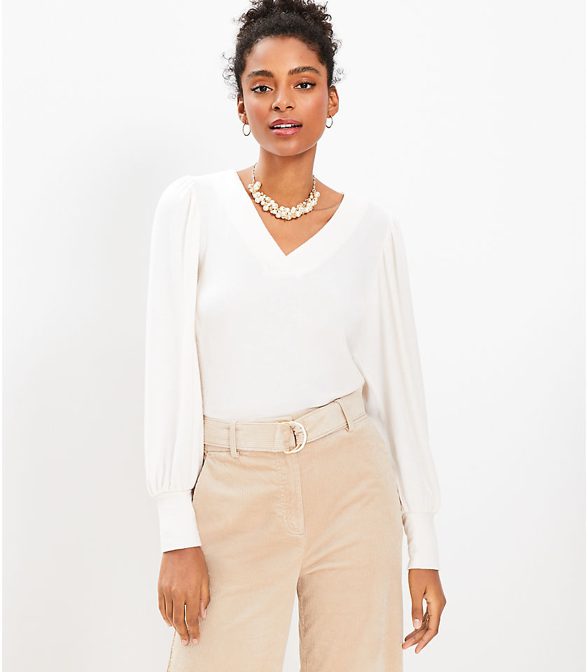 Textured Cozy Puff Sleeve V-Neck Top