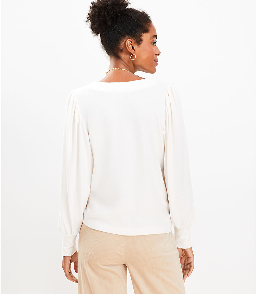 Textured Cozy Puff Sleeve V-Neck Top