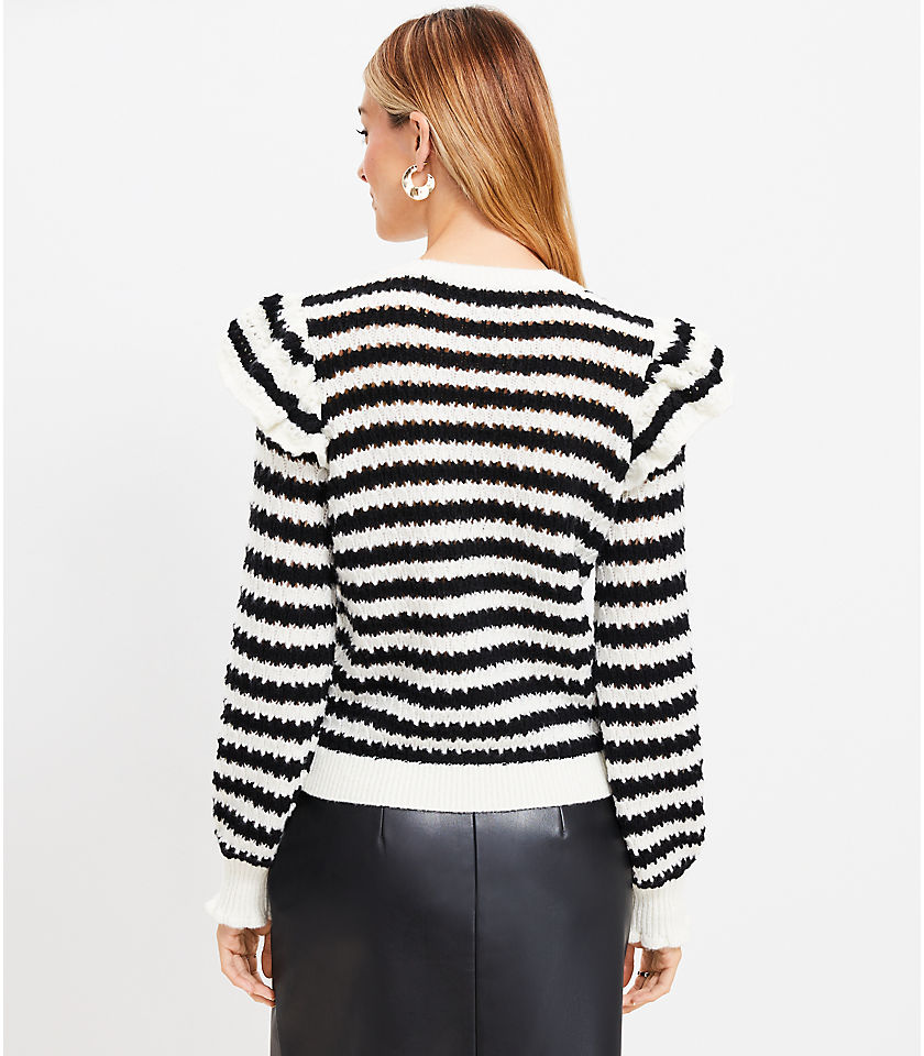 Petite Striped Shoulder Ruffle Sweater