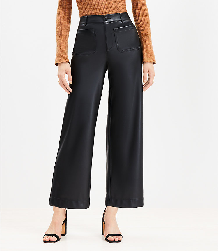 Petite Curvy Palmer Wide Leg Crop Pants in Faux Leather image number null