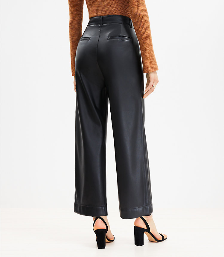 Petite Curvy Palmer Wide Leg Crop Pants in Faux Leather image number null
