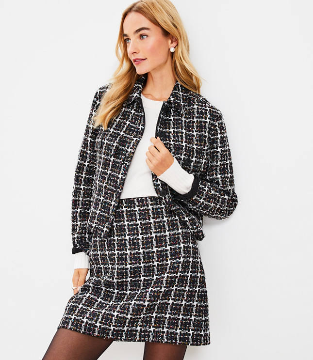 Houndstooth Textured Cropped Shirt Jacket