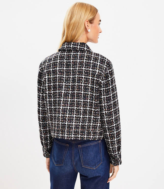 Faux leather + cropped tweed; Chanel-style jacket for petites - Extra Petite