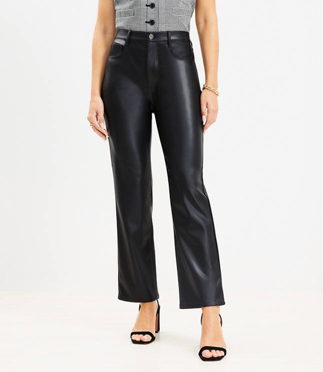 Petite Curvy Five Pocket Straight Pants in Faux Leather