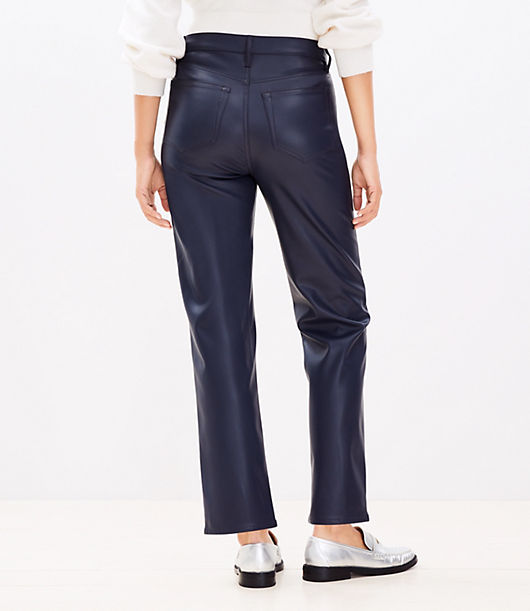 Petite Curvy Five Pocket Straight Pants in Faux Leather