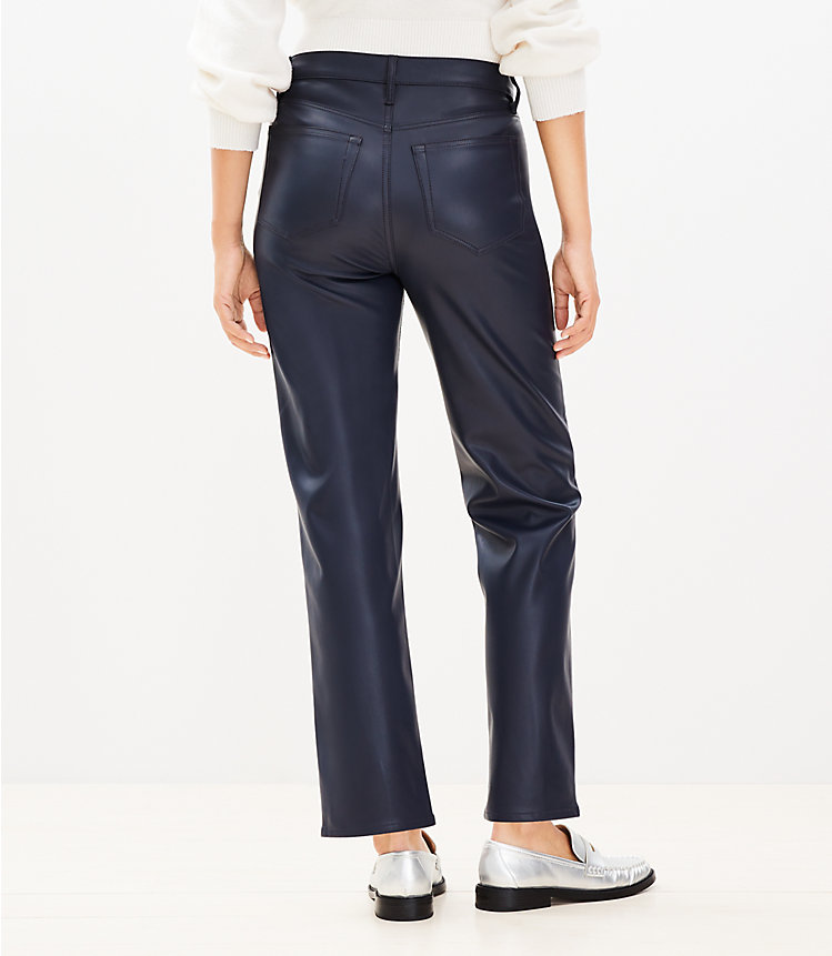 Petite Curvy Five Pocket Straight Pants in Faux Leather image number null