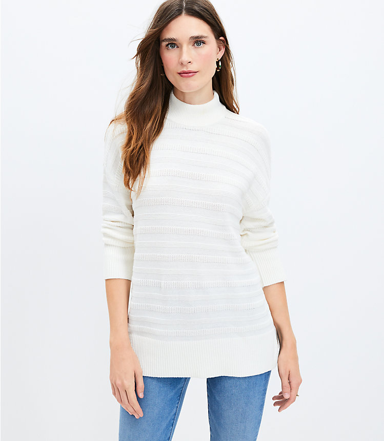 Textured Stripe Mock Neck Tunic Sweater image number 0
