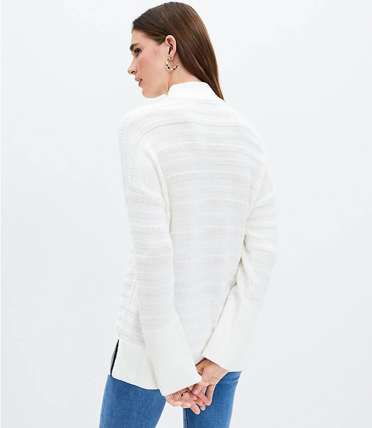 Textured Stripe Mock Neck Tunic Sweater image number 2
