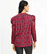 Floral Cinched Sleeve Ruffle Tie Neck Mixed Media Top carousel Product Image 3