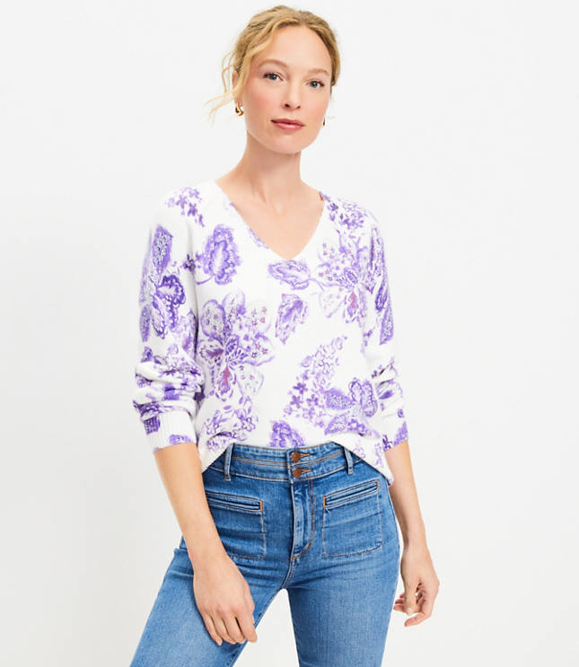 ANN TAYLOR Summer Sweaters  Floral Mixed Media Sweater Tee Purple Peony -  Online Exclusive - Womens • Zero Matters