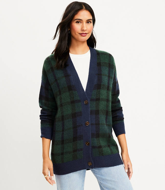 Green clearance plaid cardigan