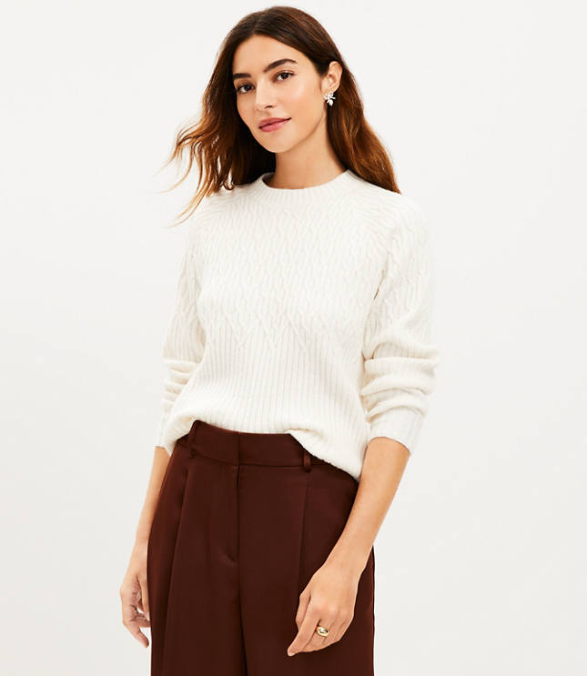 Raglan Cable Sweater - Whisper White