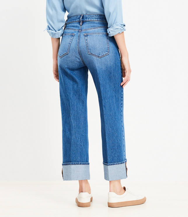 Cuffed High Rise Wide Leg Crop Jeans in Bright Indigo Wash