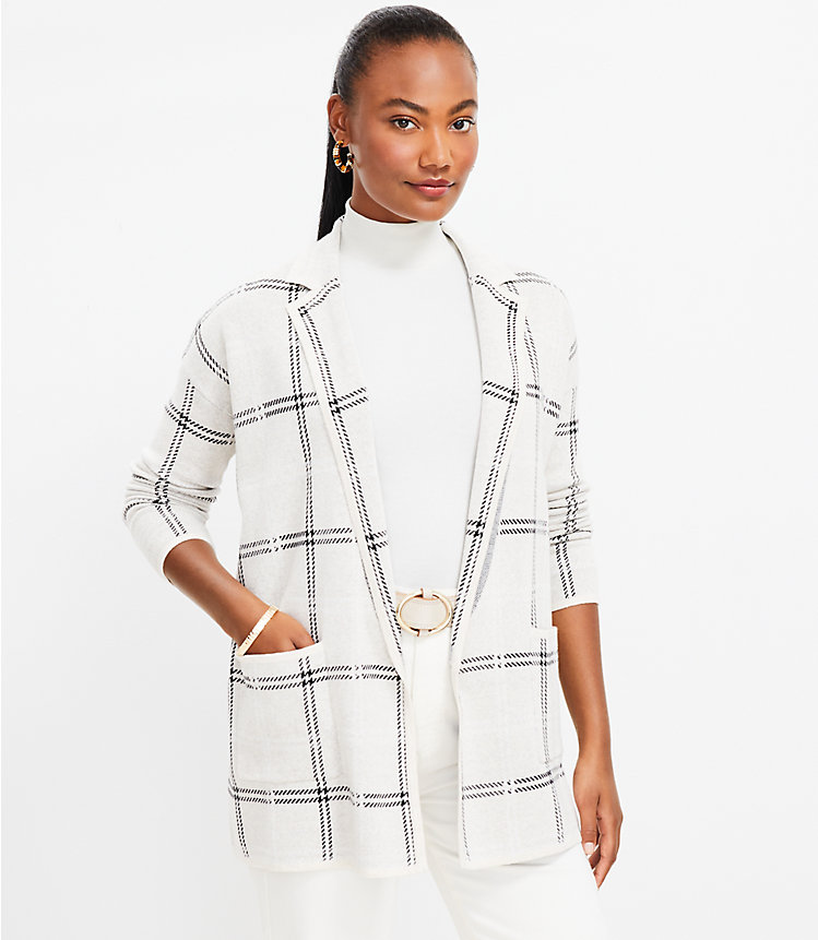 Petite Plaid Relaxed Pocket Sweater Blazer image number 0
