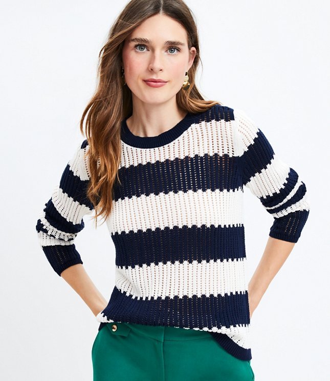 Textured Stripe Open Stitch Sweater