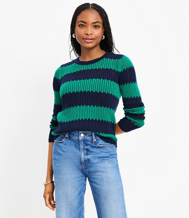 Textured Stripe Open Stitch Sweater