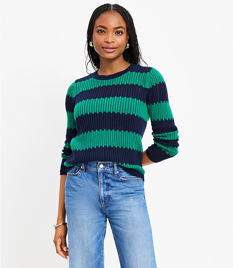 Textured Stripe Open Stitch Sweater image number 0