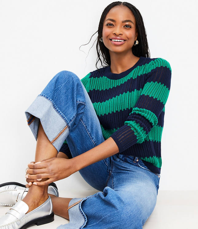 Textured Stripe Open Stitch Sweater