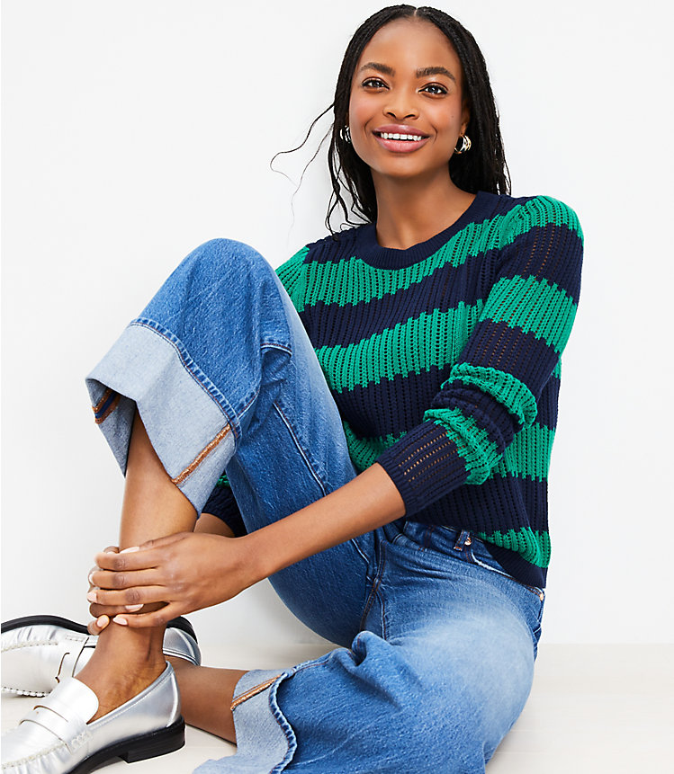 Textured Stripe Open Stitch Sweater image number 1