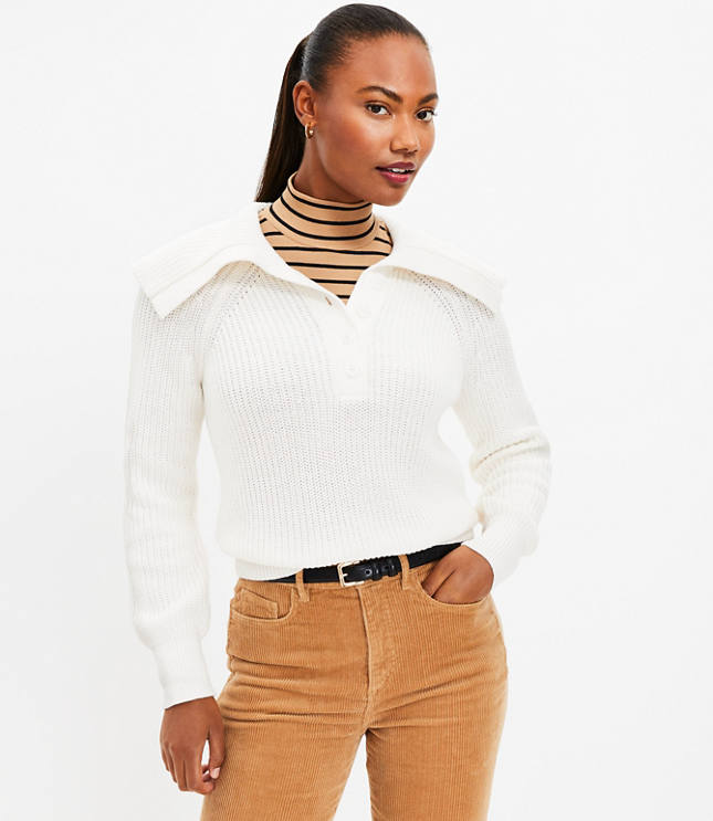 Ribbed Collared Sweater - Whisper White