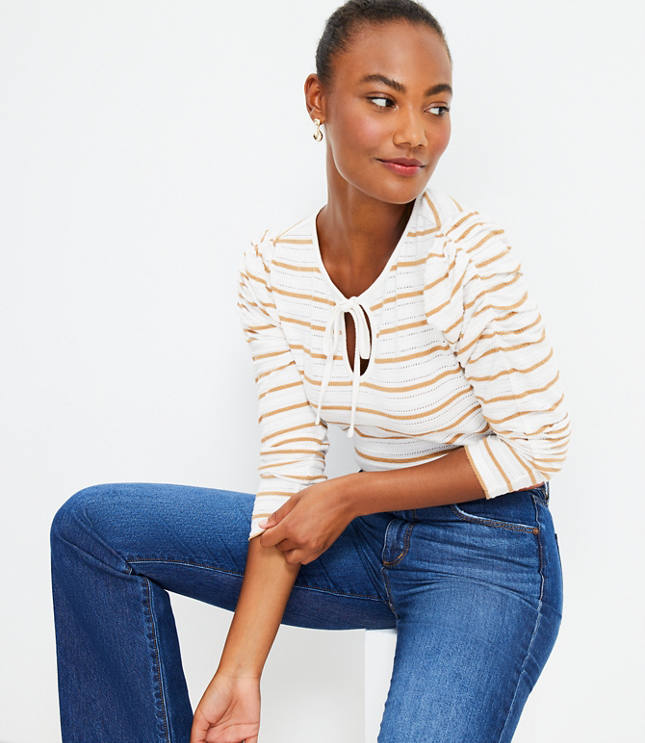 Stripe Textured Stitch Henley Sweater