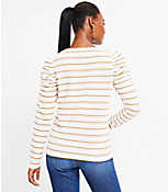 Petite Striped Jacquard Tie Keyhole Ruched Sleeve Top carousel Product Image 3