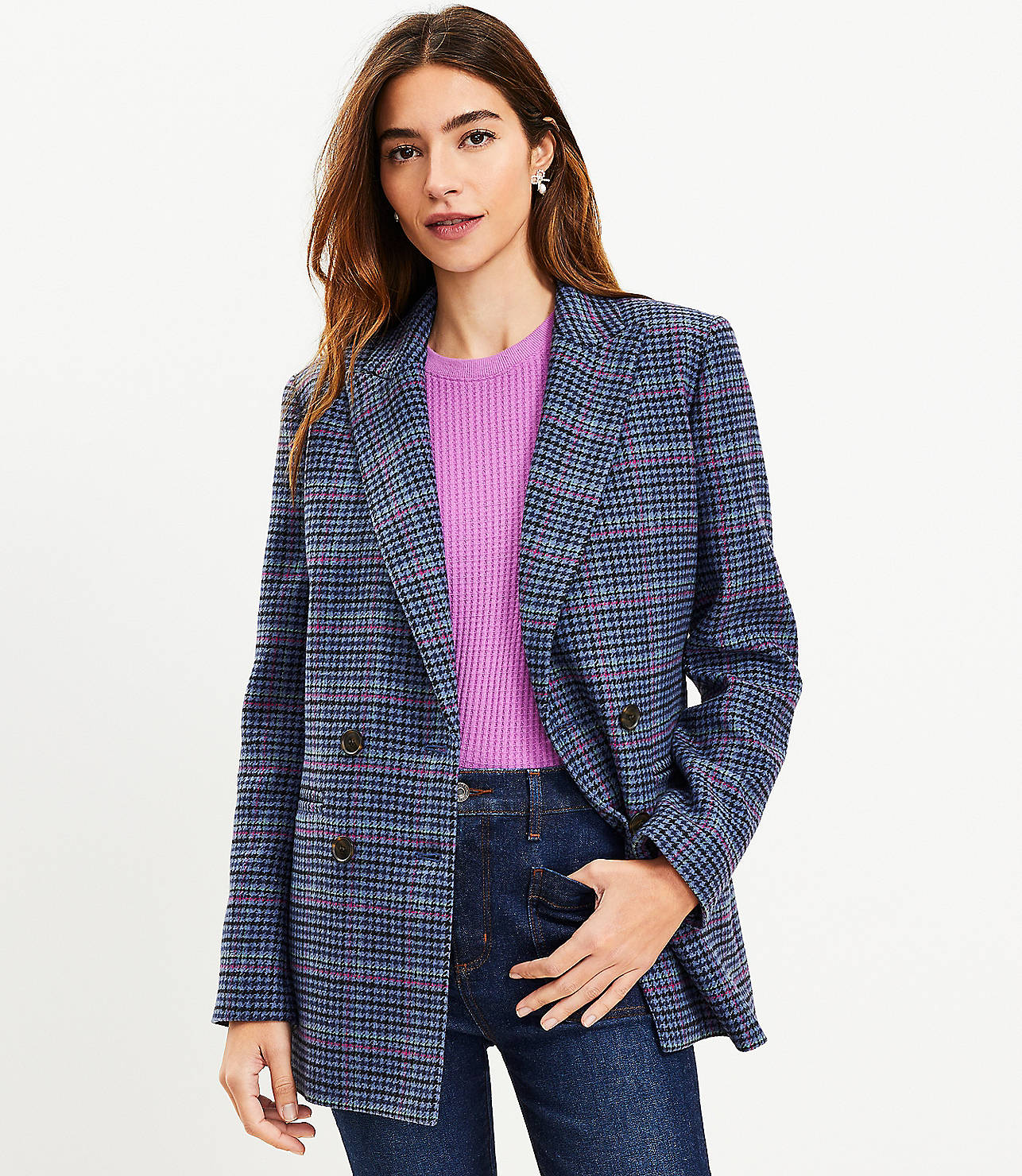 Houndstooth Structured Double Breasted Blazer