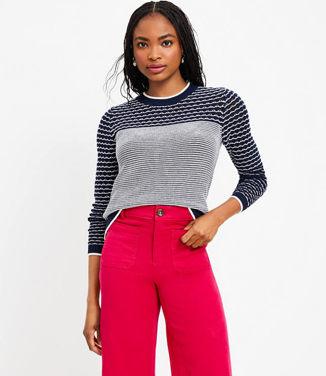 Black sweater with clearance red and white stripe