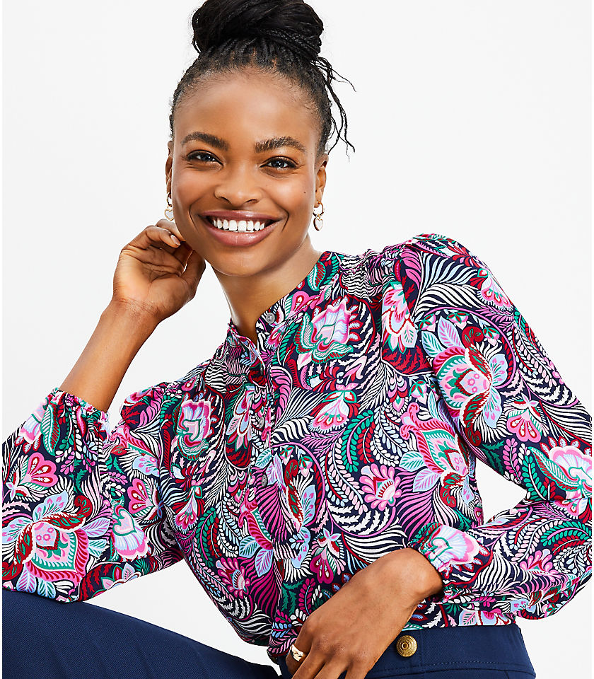 Paisley Stand Collar Henley Blouse