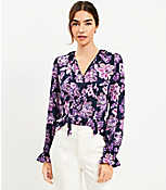 Floral Ruffle Tie Neck Blouse carousel Product Image 1