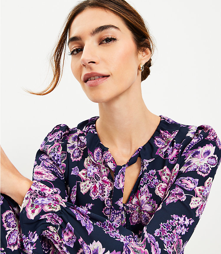 Floral Ruffle Tie Neck Blouse image number 1