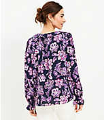 Floral Ruffle Tie Neck Blouse carousel Product Image 3