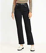 Petite Faux Leather Trim High Rise Straight Jeans in Black carousel Product Image 1