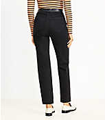 Petite Faux Leather Trim High Rise Straight Jeans in Black carousel Product Image 3