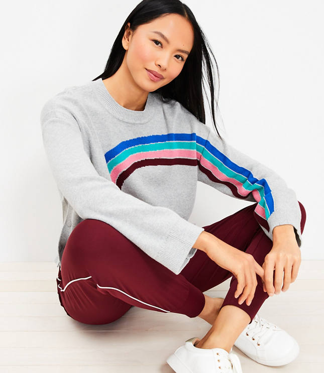 Grey sweater with outlet rainbow stripes