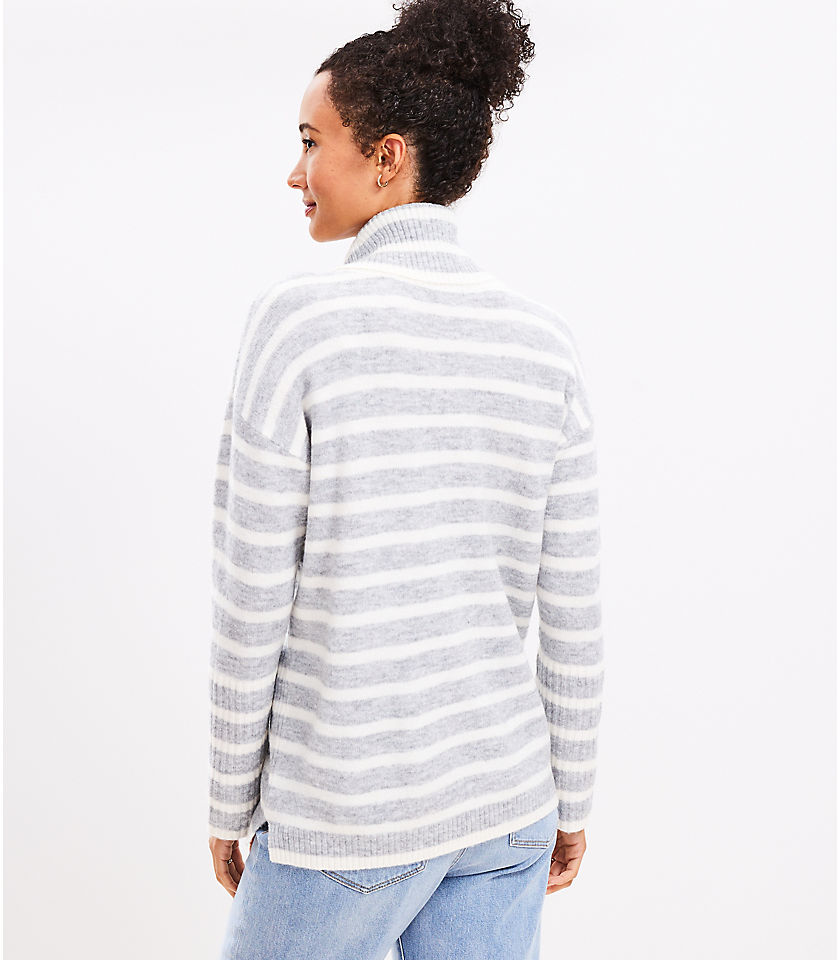 Petite Striped Ribtrim Turtleneck Tunic Sweater