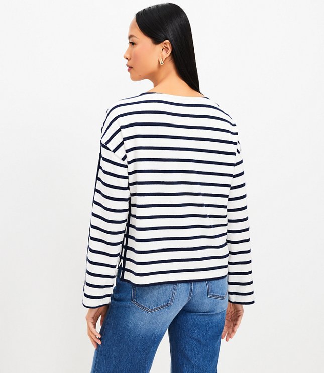 Petite Striped Wide Sleeve Boatneck Top