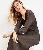 Shimmer Ribbed Button Cuff Midi Sweater Dress carousel Product Image 2