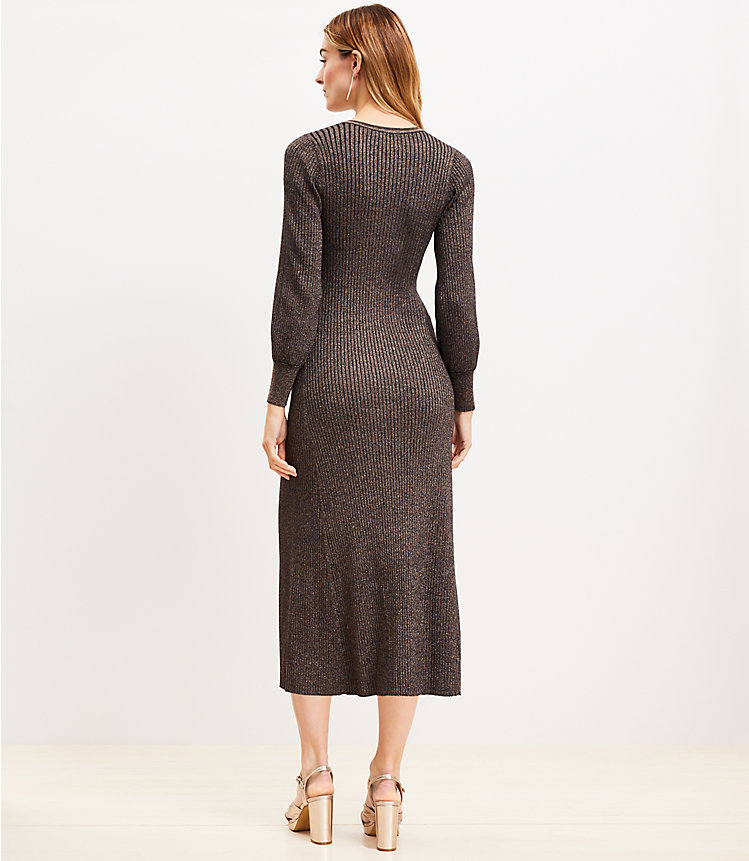 Shimmer Ribbed Button Cuff Midi Sweater Dress image number 2