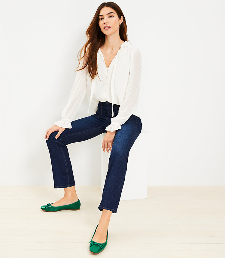 Petite Patch Pocket High Rise Kick Crop Jeans in Rinse Wash image number 1