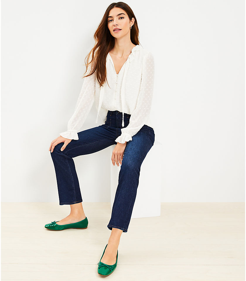Petite Patch Pocket High Rise Kick Crop Jeans in Rinse Wash