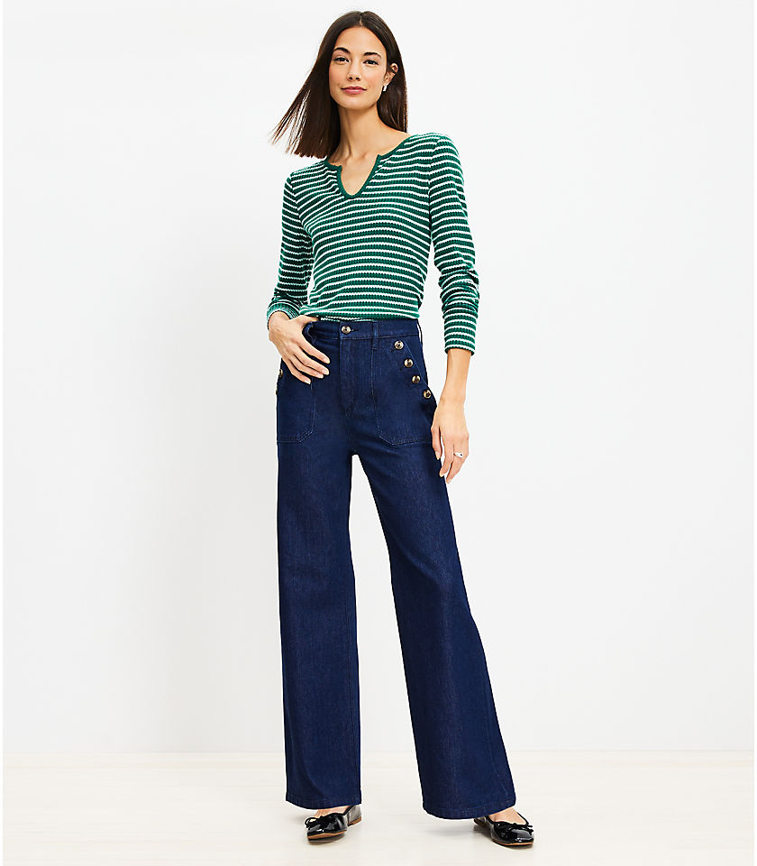 Petite Mariner High Rise Wide Leg Jeans in Rinse Wash